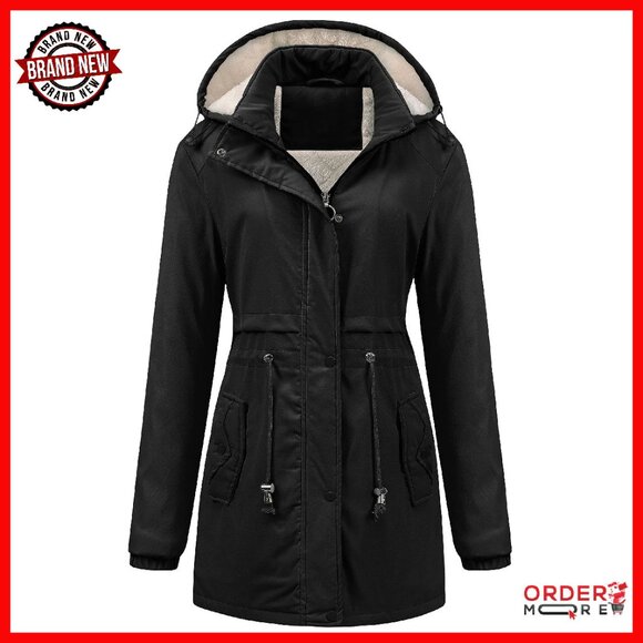 Mid-Length Fleece-Lined Parka Winter Coat Windproof Waterproof Snow Jacket